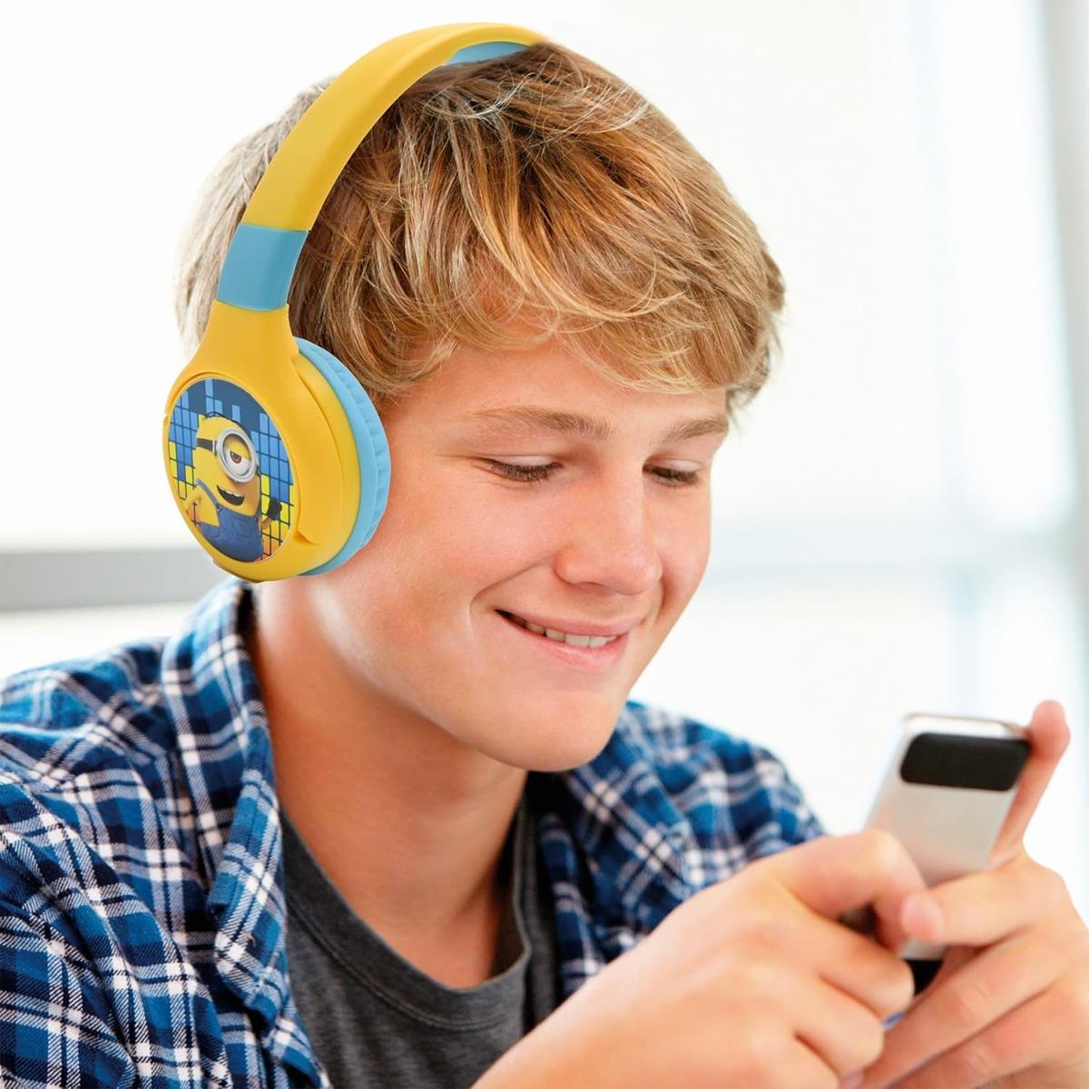 LEXIBOOK Minions Bluetooth Headphones, Wireless And Wired, 85dB Kids Safe, Foldable, Adjustable, Microphone, Yellow - Image 2