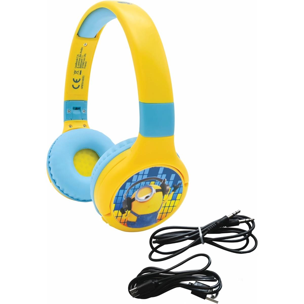 LEXIBOOK Minions Bluetooth Headphones, Wireless And Wired, 85dB Kids Safe, Foldable, Adjustable, Microphone, Yellow - Image 3