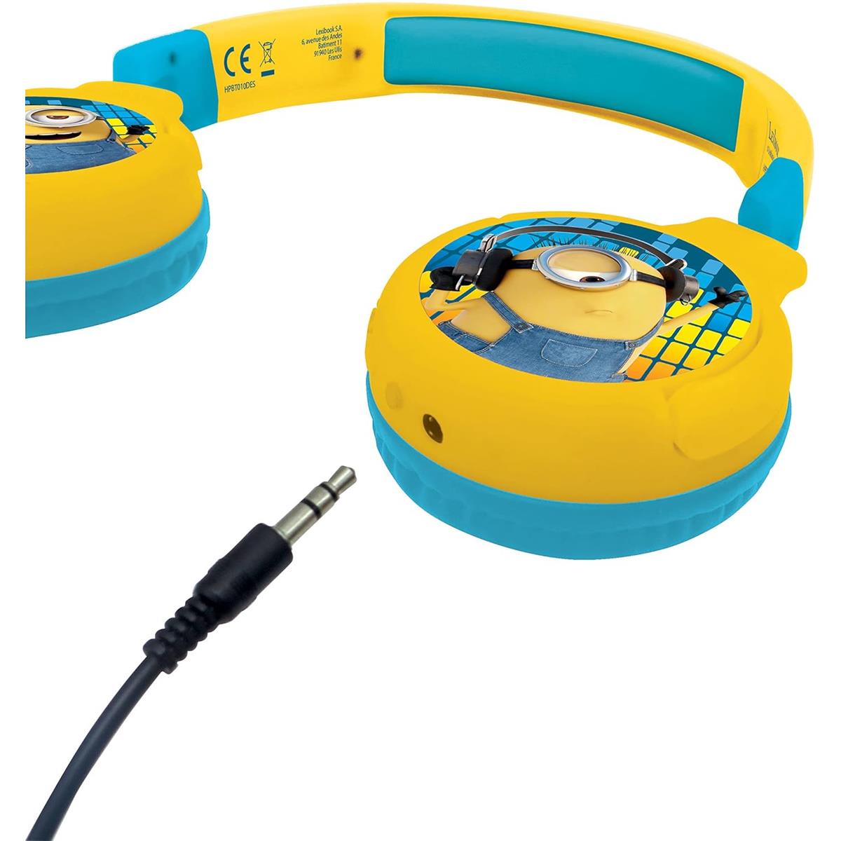 LEXIBOOK Minions Bluetooth Headphones, Wireless And Wired, 85dB Kids Safe, Foldable, Adjustable, Microphone, Yellow - Image 4