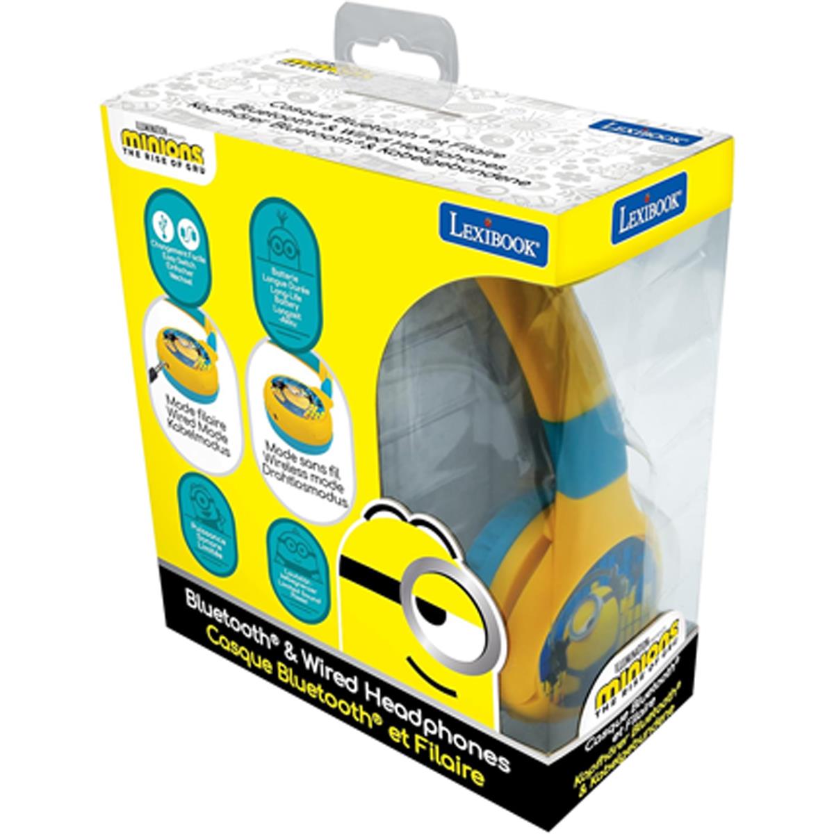 LEXIBOOK Minions Bluetooth Headphones, Wireless And Wired, 85dB Kids Safe, Foldable, Adjustable, Microphone, Yellow - Image 6