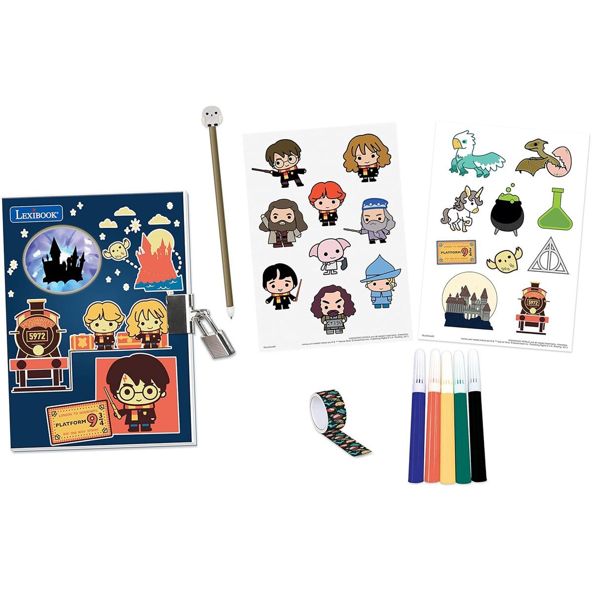 LEXIBOOK Harry Potter Electronic Secret Diary, 100 Pages, Light Effects, Padlock And Keys, Pen, Stickers, Blue