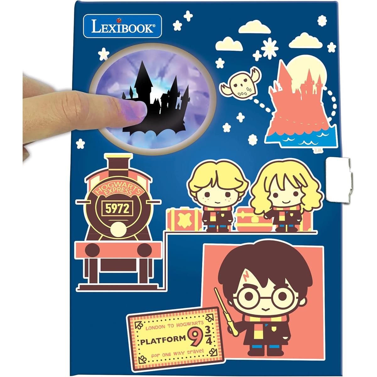 LEXIBOOK Harry Potter Electronic Secret Diary, 100 Pages, Light Effects, Padlock And Keys, Pen, Stickers, Blue - Image 3