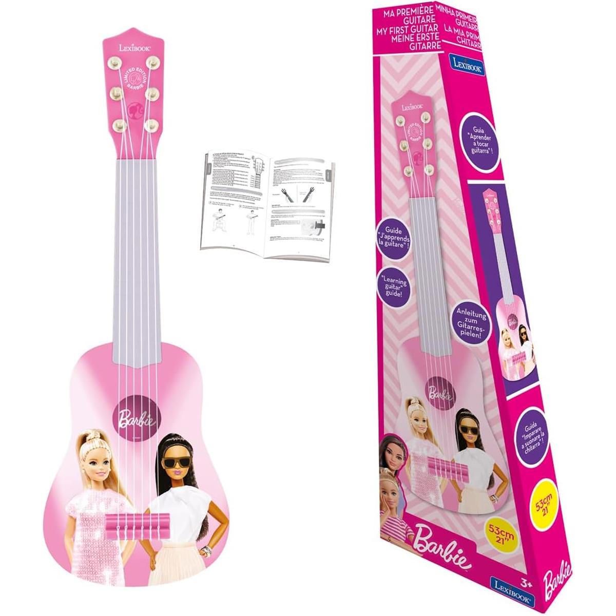 LEXIBOOK Barbie My First Guitar, 53cm (21") Kids Guitar, 6 Nylon Strings, Learning Guide Included, Pink