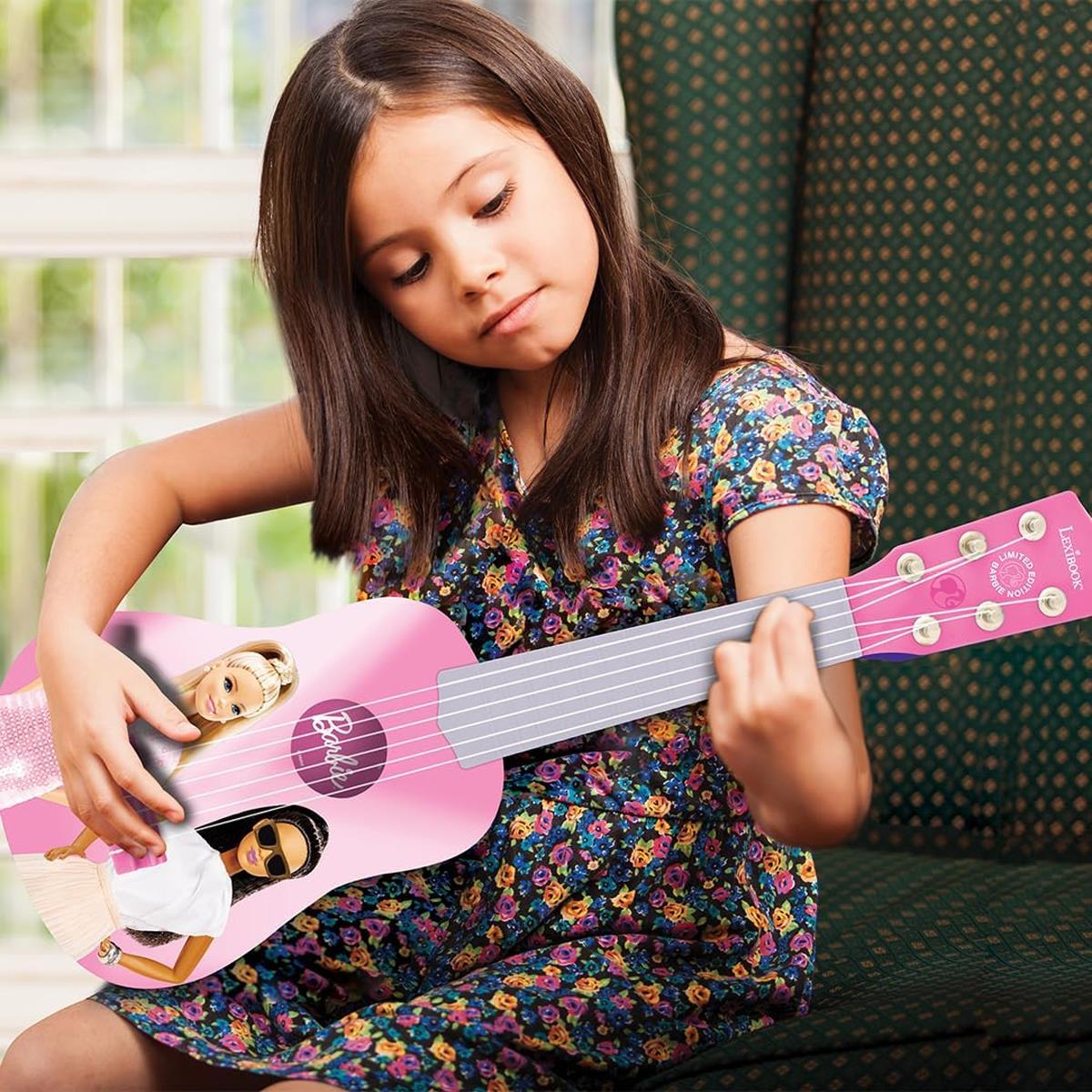 LEXIBOOK Barbie My First Guitar, 53cm (21") Kids Guitar, 6 Nylon Strings, Learning Guide Included, Pink - Image 2