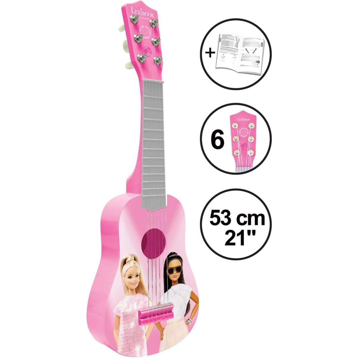 LEXIBOOK Barbie My First Guitar, 53cm (21") Kids Guitar, 6 Nylon Strings, Learning Guide Included, Pink - Image 5