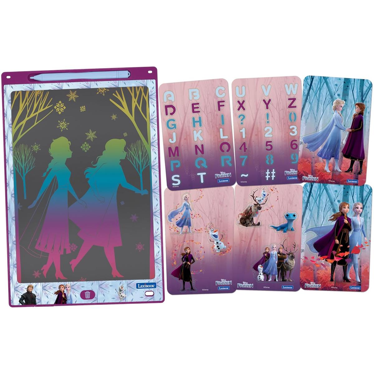 LEXIBOOK Frozen Magic Slate, 28cm LCD Drawing Tablet, Stylus, 6 Stencils, Erase Lock, Blue/Purple