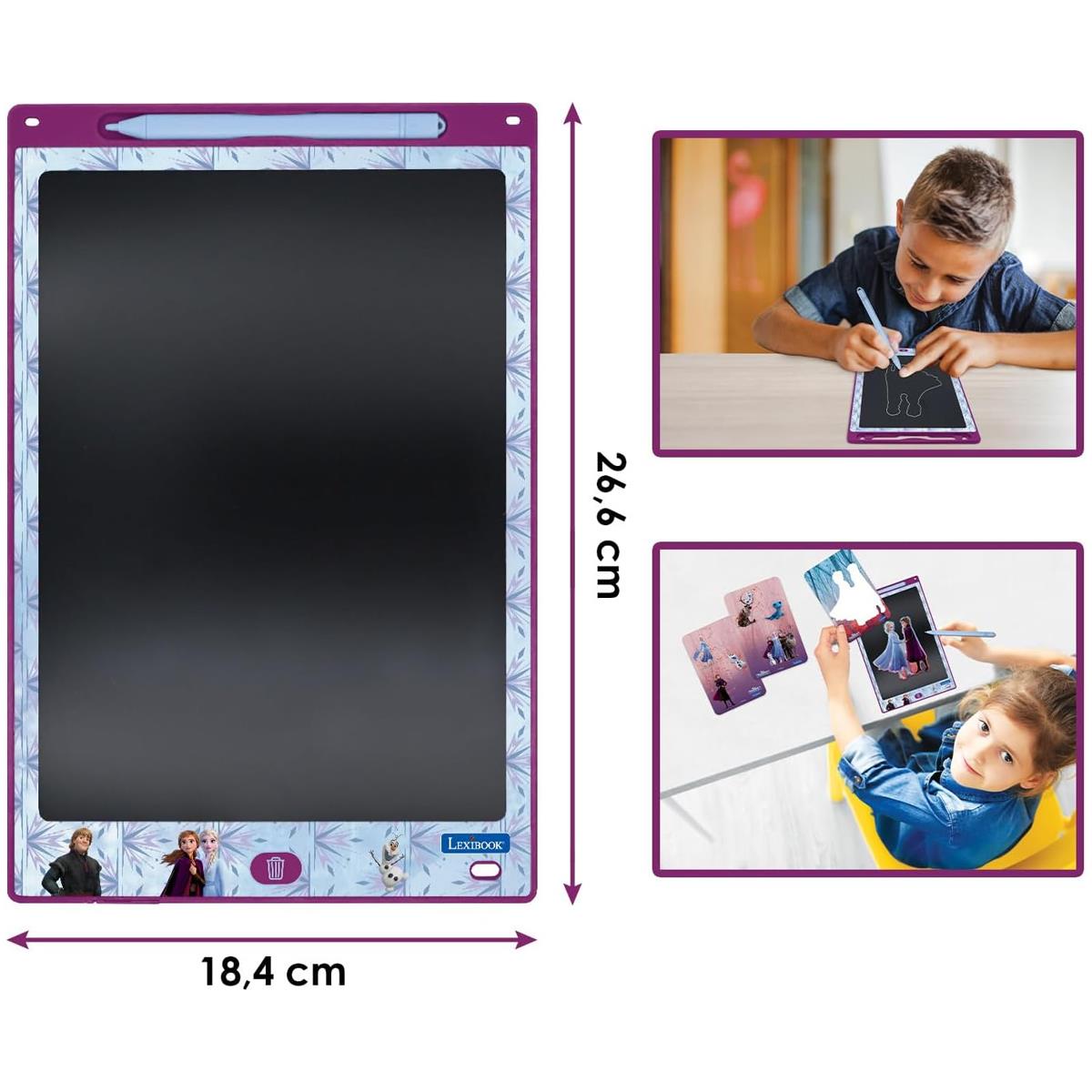 LEXIBOOK Frozen Magic Slate, 28cm LCD Drawing Tablet, Stylus, 6 Stencils, Erase Lock, Blue/Purple - Image 3