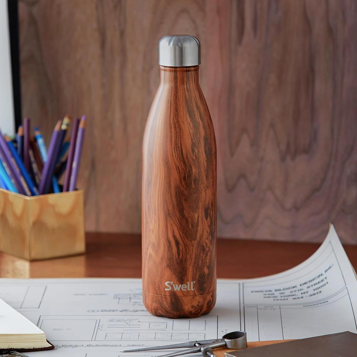 S'well Original Teakwood Vacuum Insulated Stainless Steel Water Bottle 500ml Leakproof Reusable Brown - Image 2