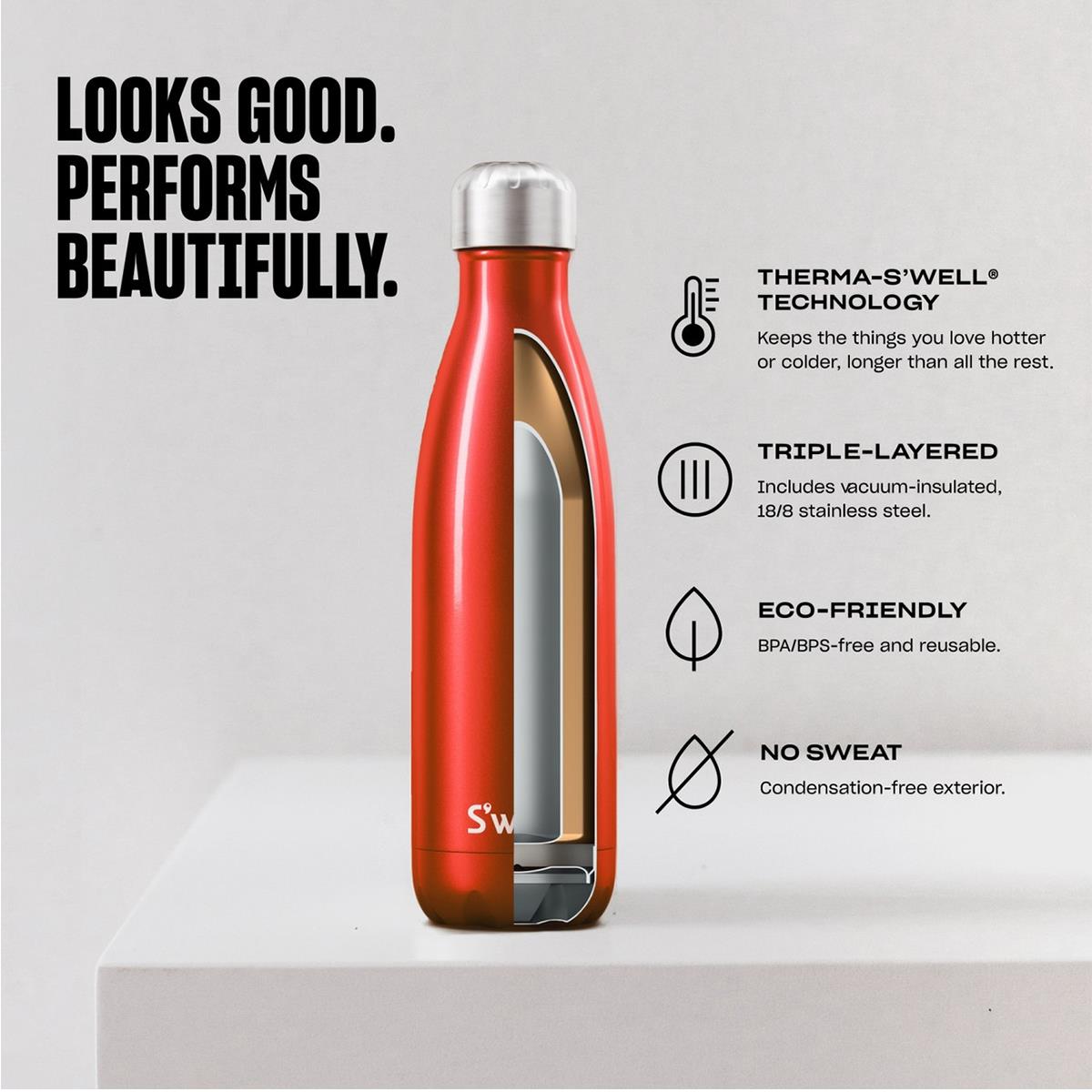 S'well Original Teakwood Vacuum Insulated Stainless Steel Water Bottle 500ml Leakproof Reusable Brown - Image 5