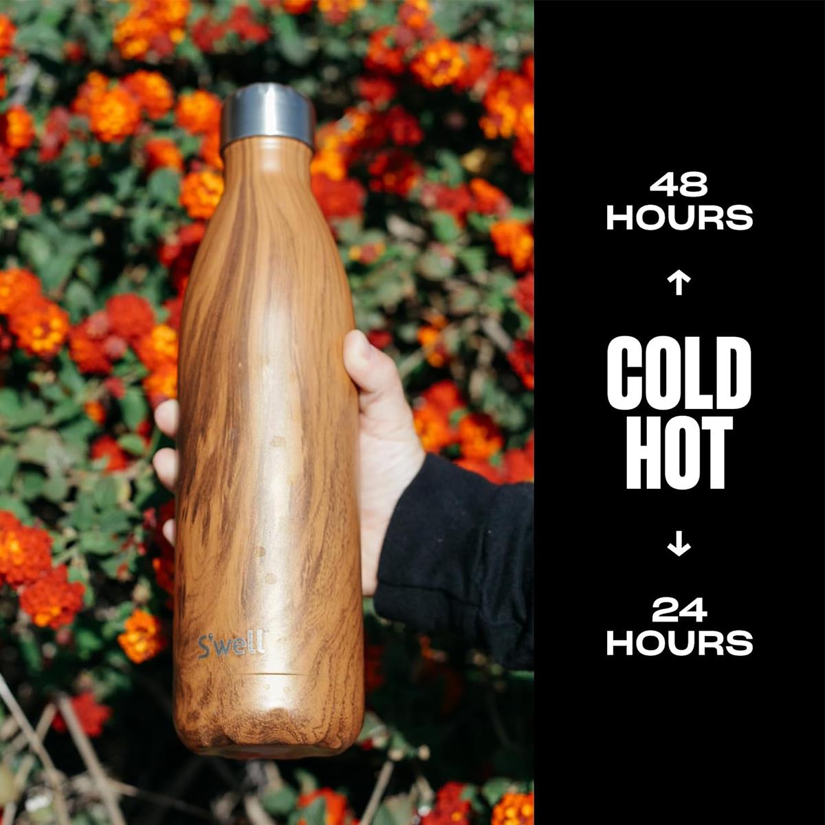 S'well Original Teakwood Vacuum Insulated Stainless Steel Water Bottle 500ml Leakproof Reusable Brown - Image 6