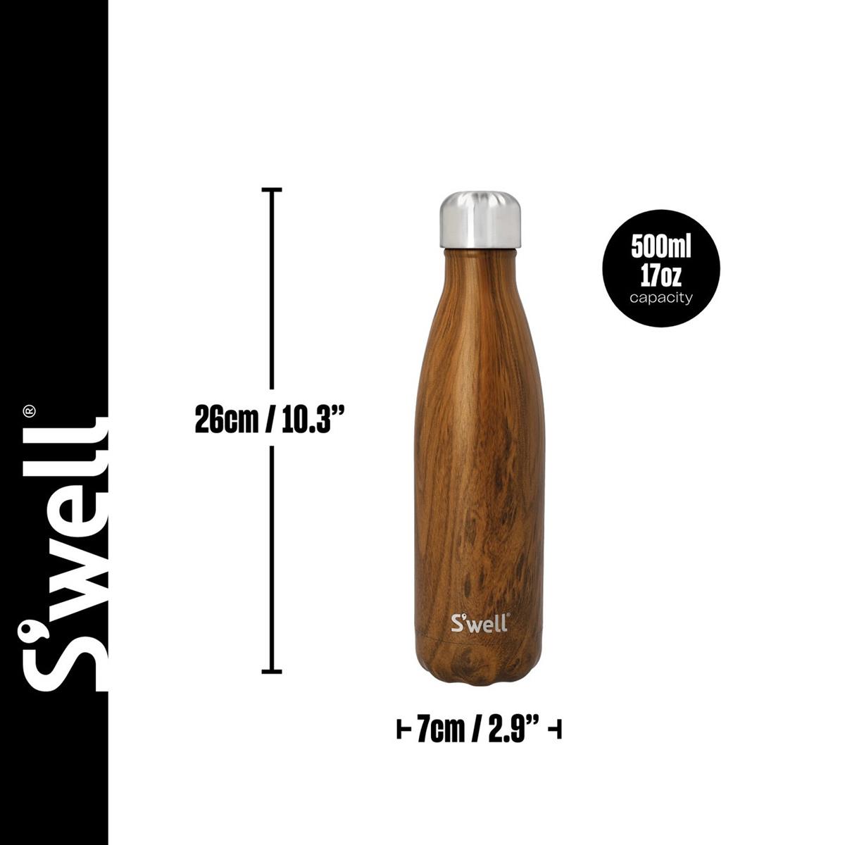 S'well Original Teakwood Vacuum Insulated Stainless Steel Water Bottle 500ml Leakproof Reusable Brown - Image 7