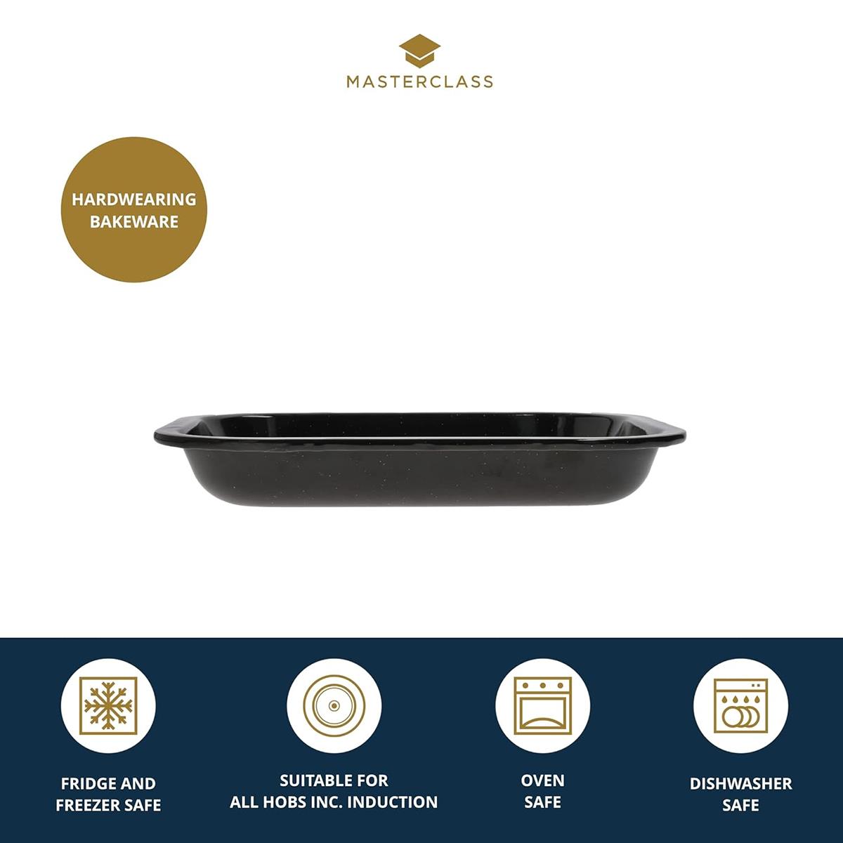 MasterClass Vitreous Enamel 27cm Roasting Tin 1mm Induction Carbon Steel Small Baking Pan Scratch Resistant Black - Image 3