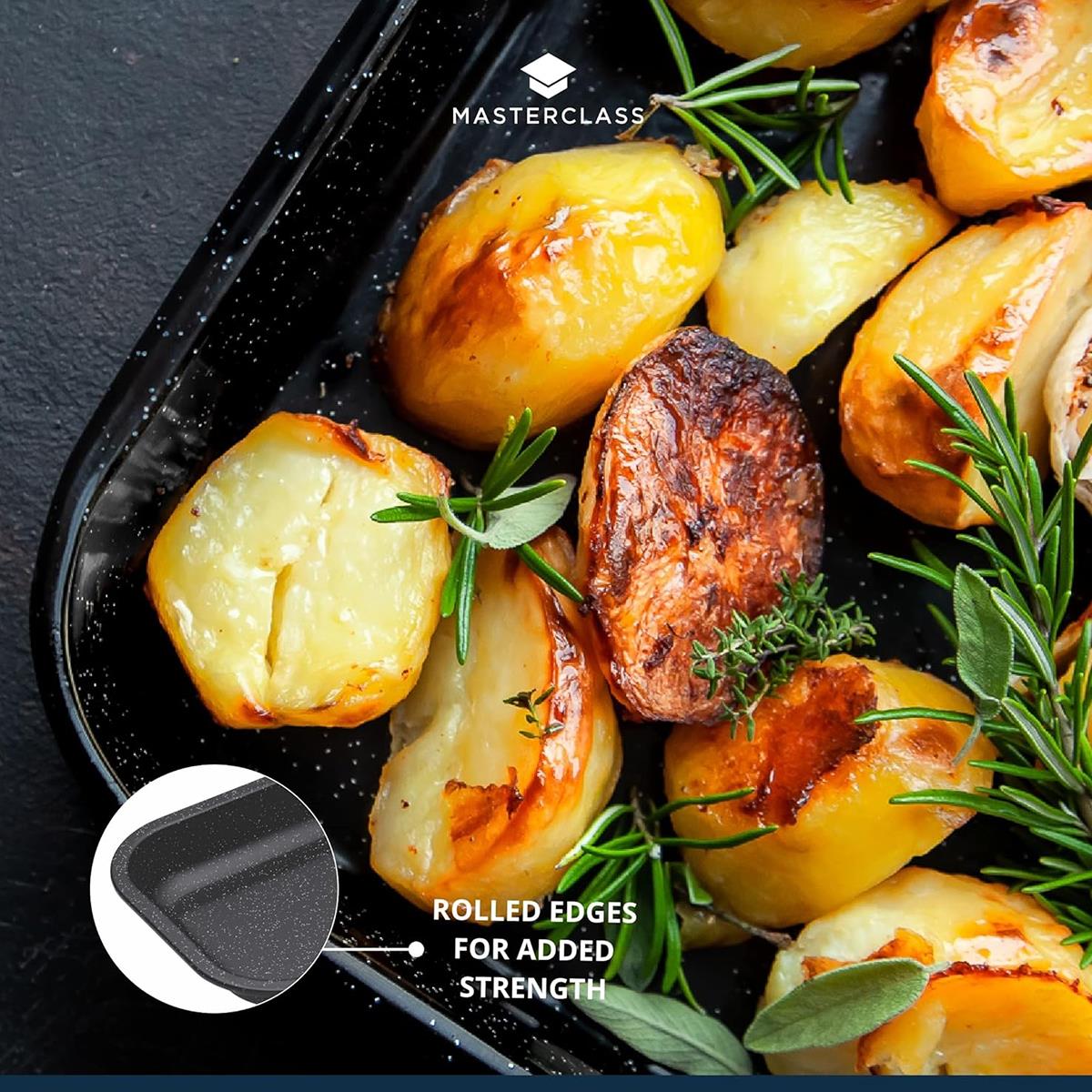 MasterClass Vitreous Enamel 27cm Roasting Tin 1mm Induction Carbon Steel Small Baking Pan Scratch Resistant Black - Image 5