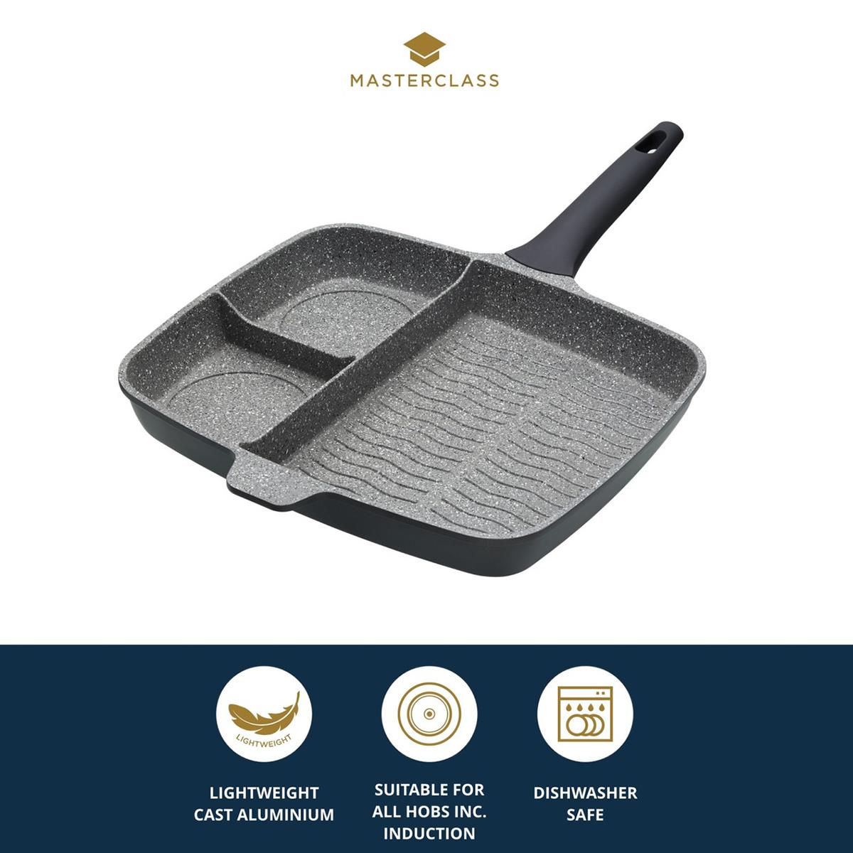 MasterClass All-in-One Frying Pan 32cm Cast Aluminium Non-Stick Divided Grill Skillet Induction Safe Grey - Image 9