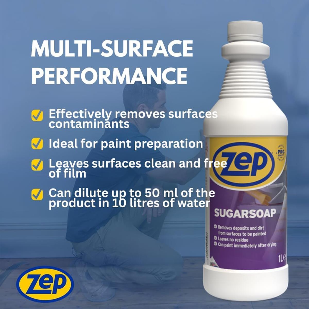 Zep Sugar Soap Concentrate 1L Surface Cleaner For Paint Preparation Wall Cleaner No Residue Unscented - Image 2
