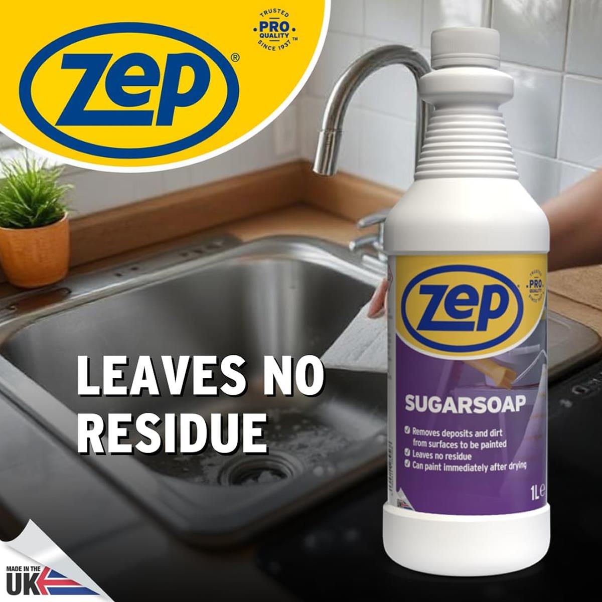Zep Sugar Soap Concentrate 1L Surface Cleaner For Paint Preparation Wall Cleaner No Residue Unscented - Image 6