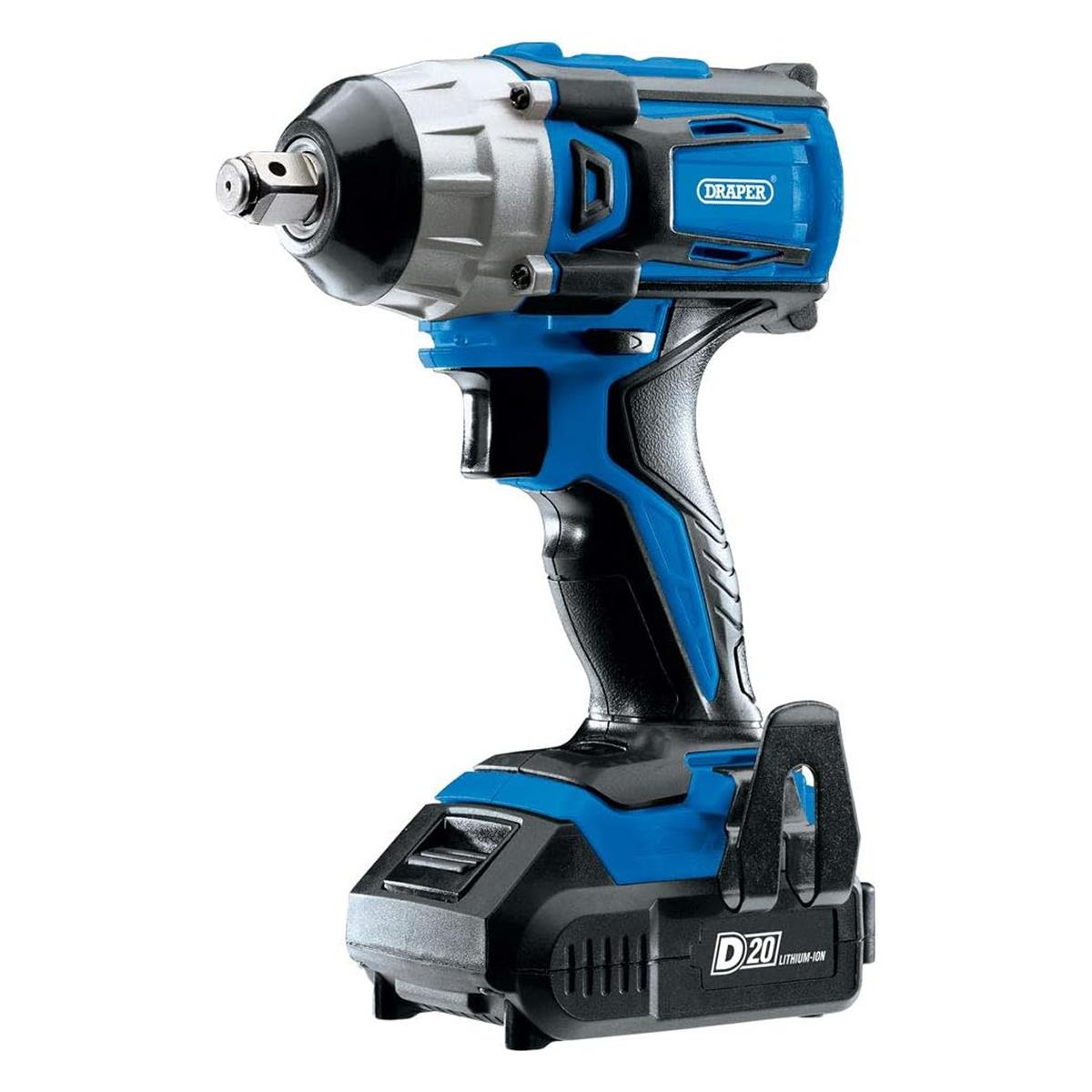 Draper D20 20V Brushless 1/2 Inch Mid-Torque Impact Wrench Kit 250Nm With 2 x 2.0Ah Batteries And Charger Blue/Black - Image 2