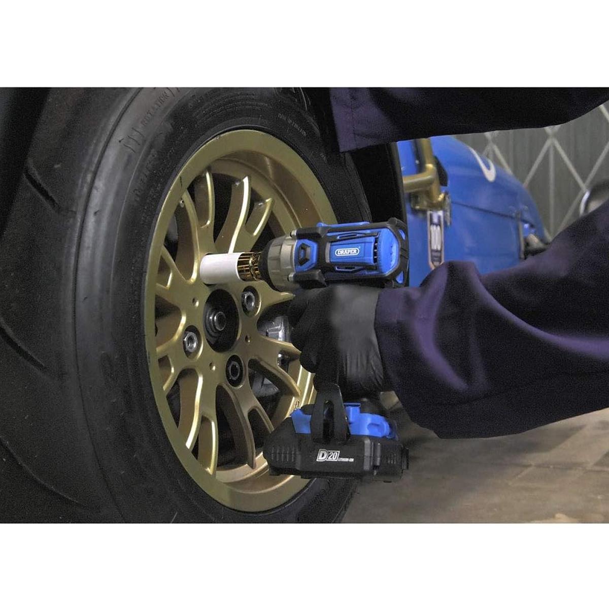 Draper D20 20V Brushless 1/2 Inch Mid-Torque Impact Wrench Kit 250Nm With 2 x 2.0Ah Batteries And Charger Blue/Black - Image 5