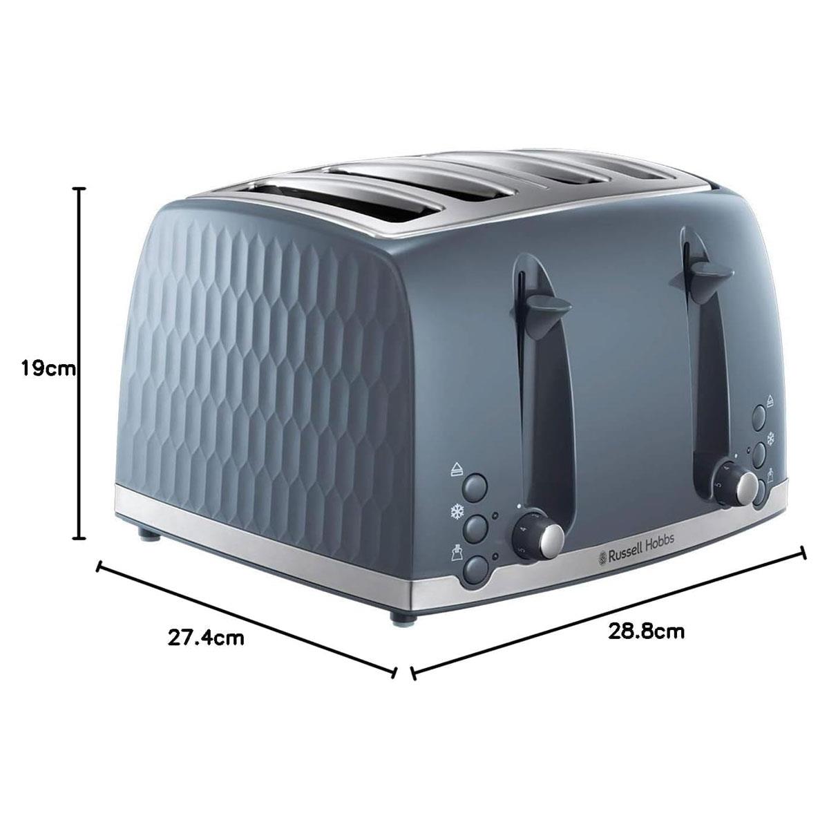 Russell Hobbs Honeycomb 4 Slice Toaster 1500W Extra Wide Slots High Lift Frozen Reheat Cancel Grey - Image 3