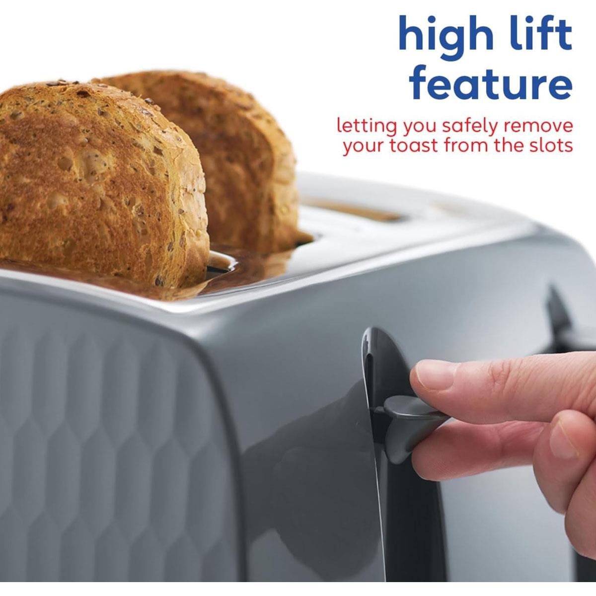 Russell Hobbs Honeycomb 4 Slice Toaster 1500W Extra Wide Slots High Lift Frozen Reheat Cancel Grey - Image 4