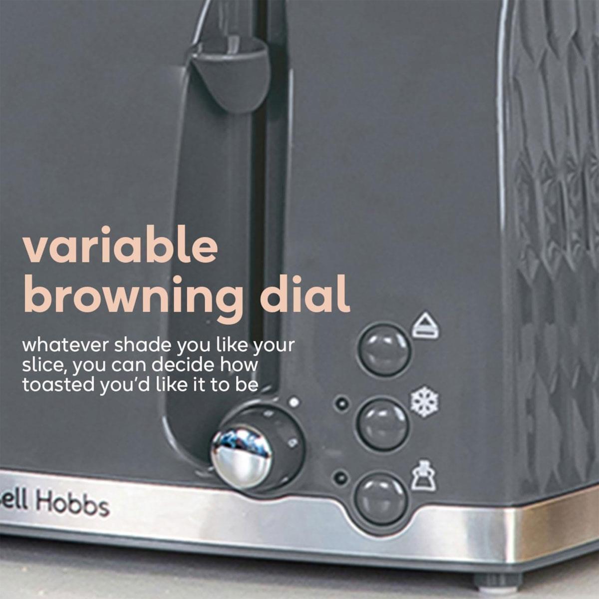 Russell Hobbs Honeycomb 4 Slice Toaster 1500W Extra Wide Slots High Lift Frozen Reheat Cancel Grey - Image 8