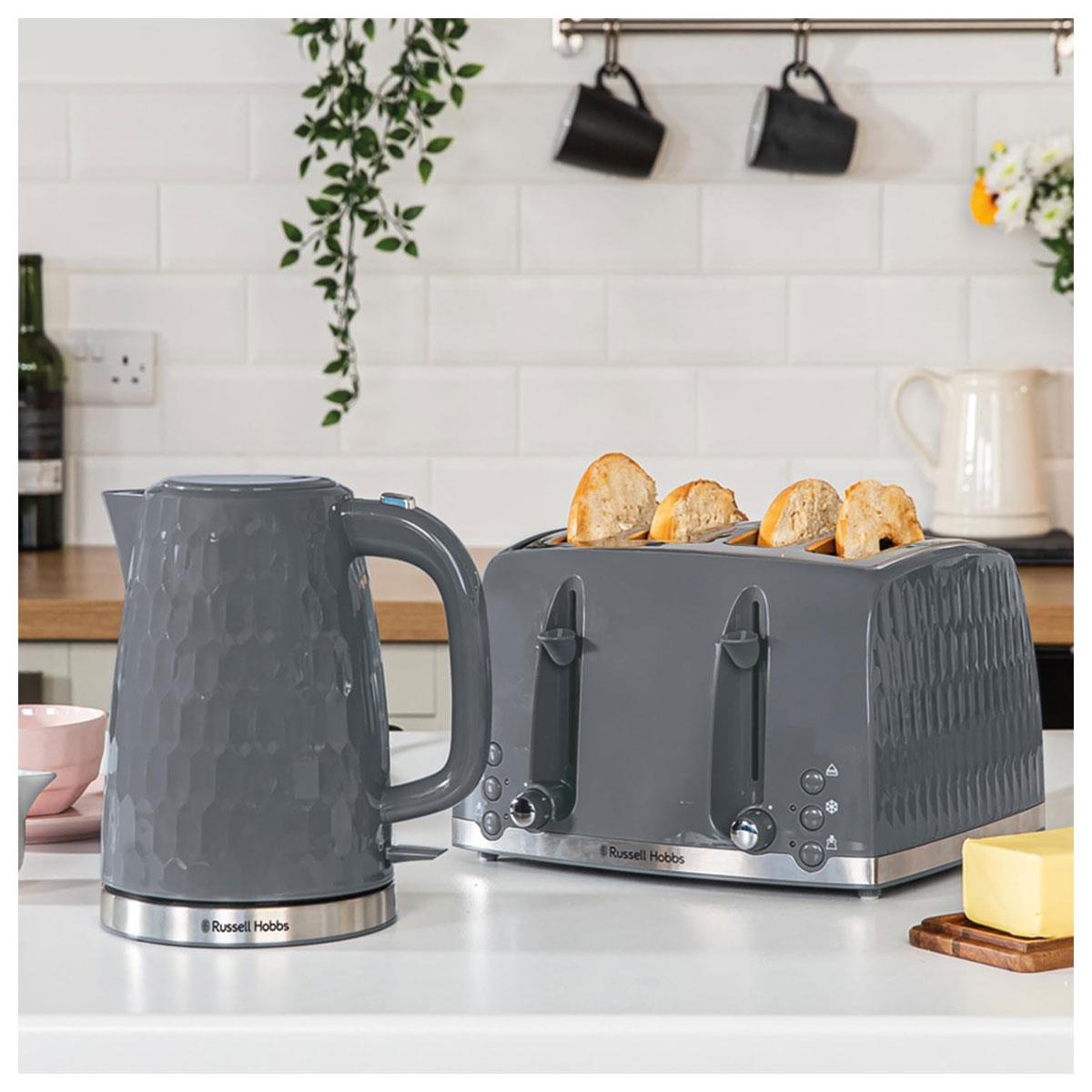 Russell Hobbs Honeycomb 4 Slice Toaster 1500W Extra Wide Slots High Lift Frozen Reheat Cancel Grey - Image 10