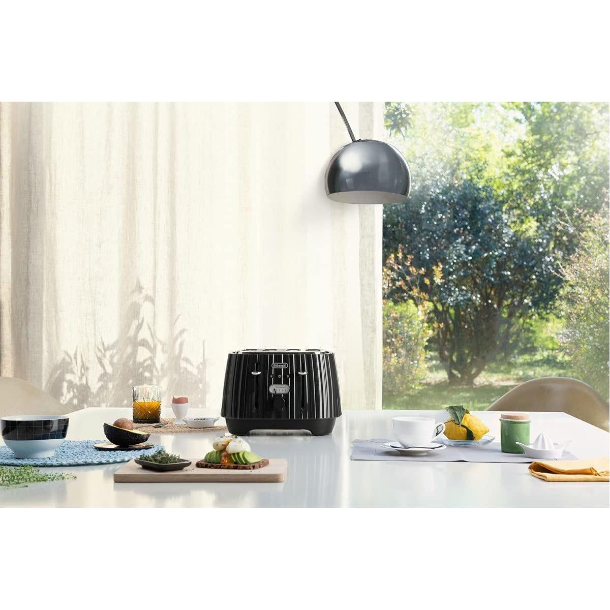 Delonghi Ballerina 4 Slice Toaster 1800W Metal with 5 Browning Levels Defrost Reheat & Cancel Black UK Plug - Image 2