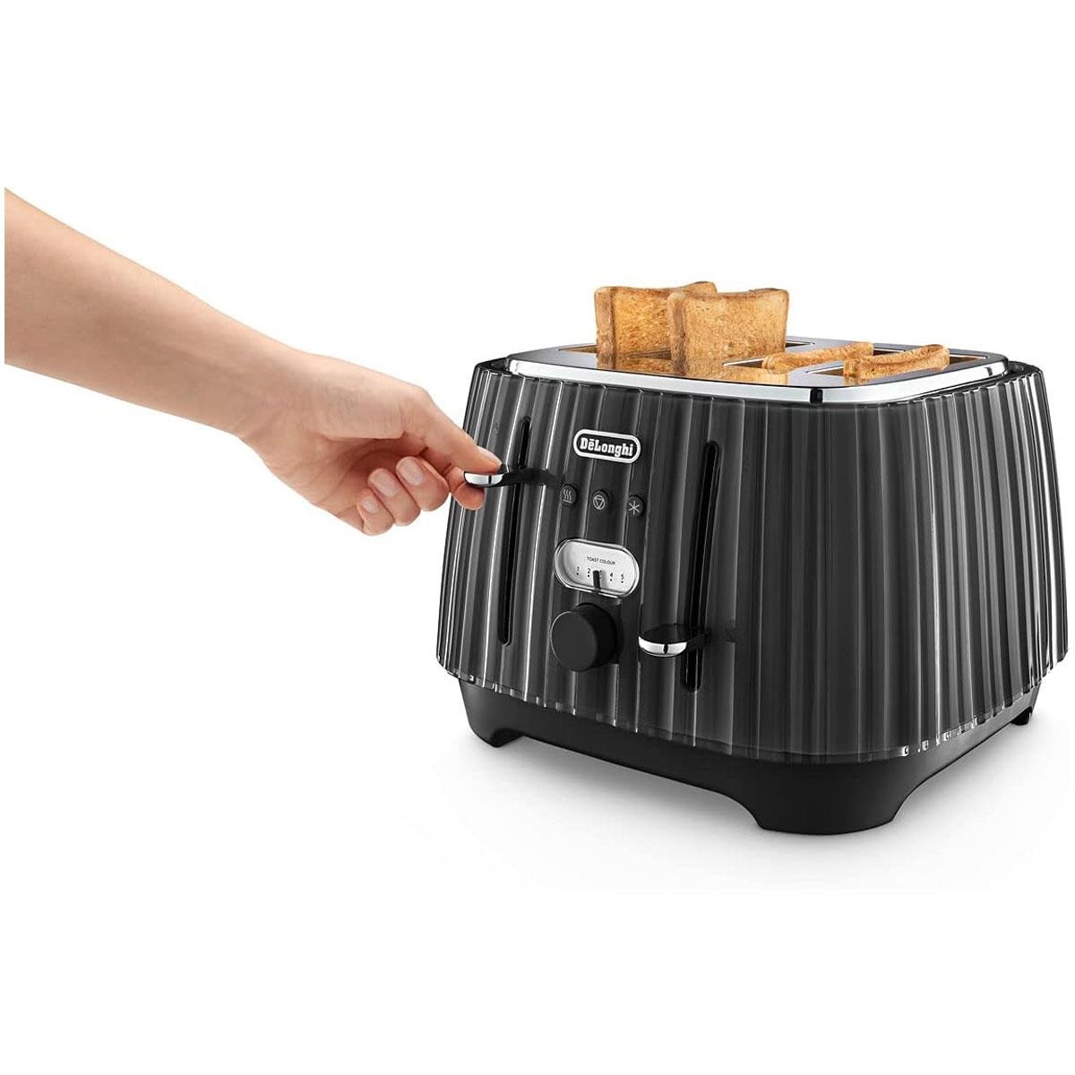 Delonghi Ballerina 4 Slice Toaster 1800W Metal with 5 Browning Levels Defrost Reheat & Cancel Black UK Plug - Image 3