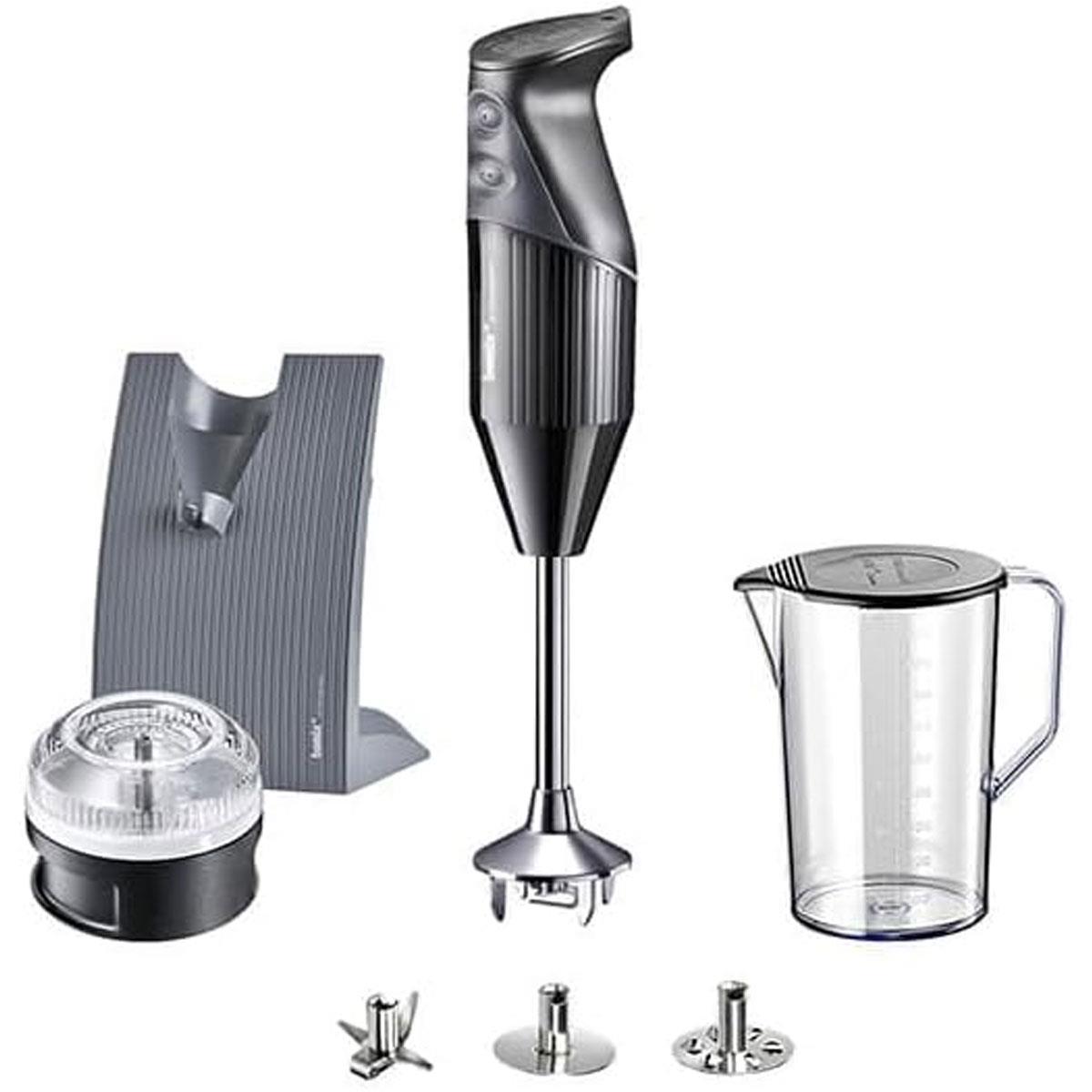 Bamix Swissline 200W Hand Blender Stick Mixer with 3 Stainless Steel Blades Processor Jug & Stand Black
