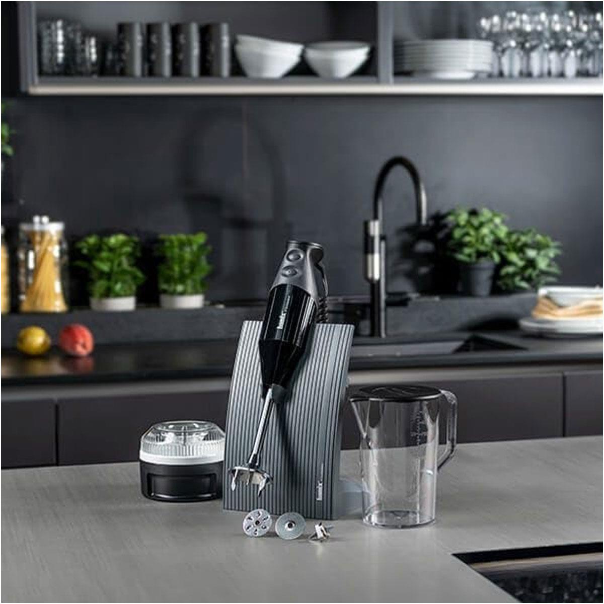 Bamix Swissline 200W Hand Blender Stick Mixer with 3 Stainless Steel Blades Processor Jug & Stand Black - Image 2