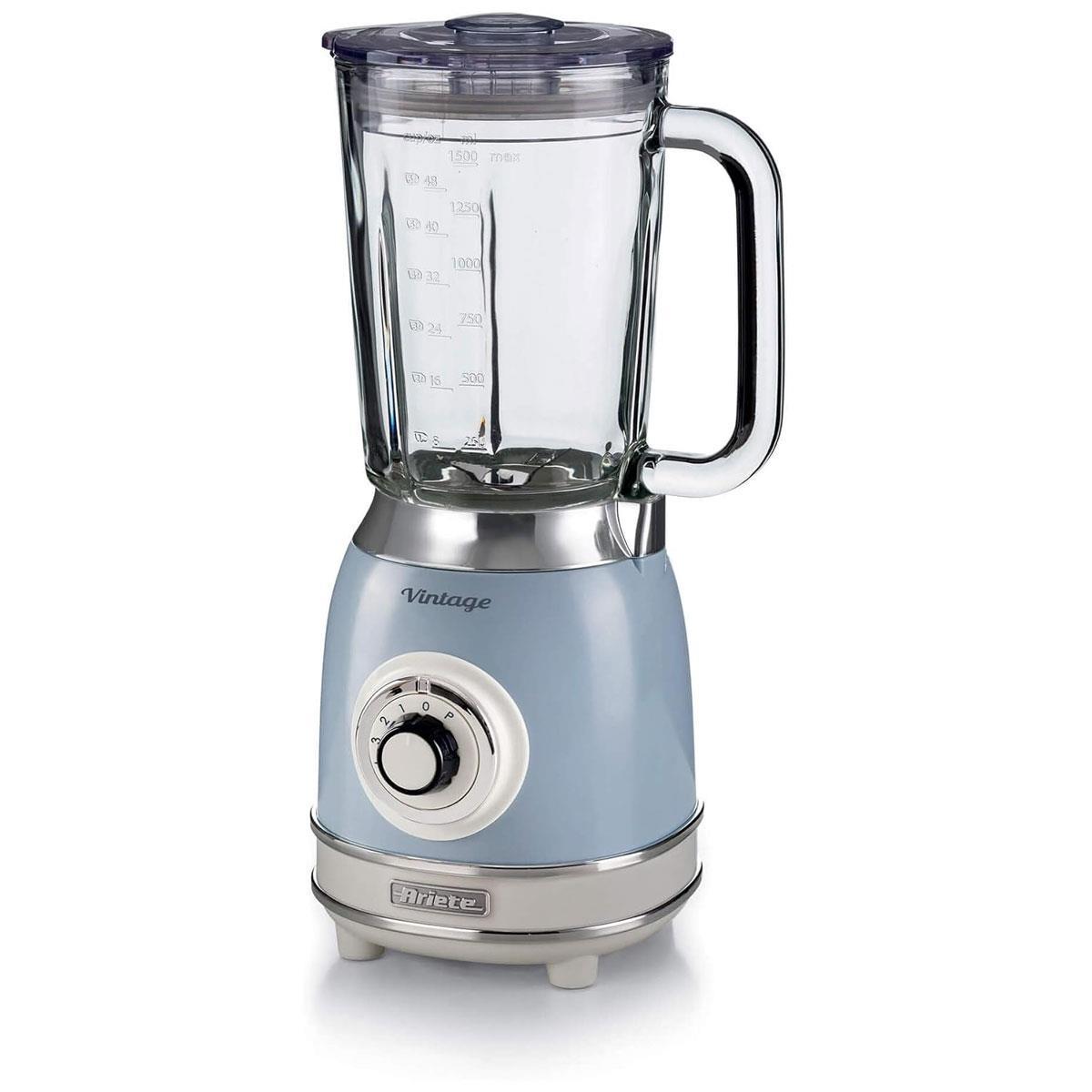 Ariete Vintage Blender 1000W with 1.5L Glass Jug 4 Speeds + Pulse Ice Crush Function Stainless Steel Blades Blue