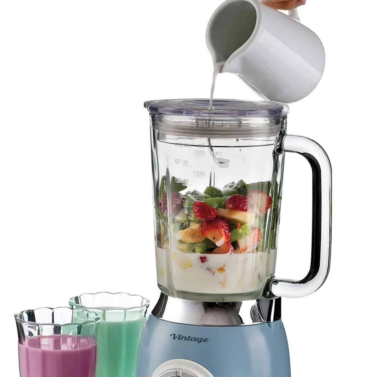 Ariete Vintage Blender 1000W with 1.5L Glass Jug 4 Speeds + Pulse Ice Crush Function Stainless Steel Blades Blue - Image 4