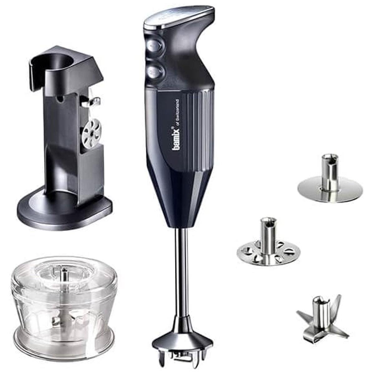 Bamix DeLuxe Hand Blender 200W Black with 2 Speeds Stainless Steel Blades Grinder and Stand