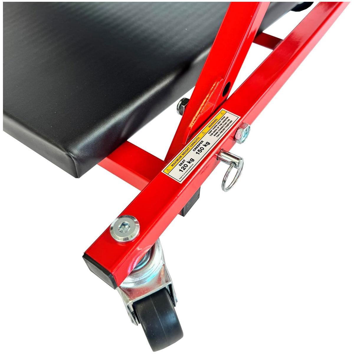 Hilka 2-in-1 Car Creeper Seat Convertible Mechanic Stool and Low Profile Garage Creeper with Padded Surface Red/Black - Image 3