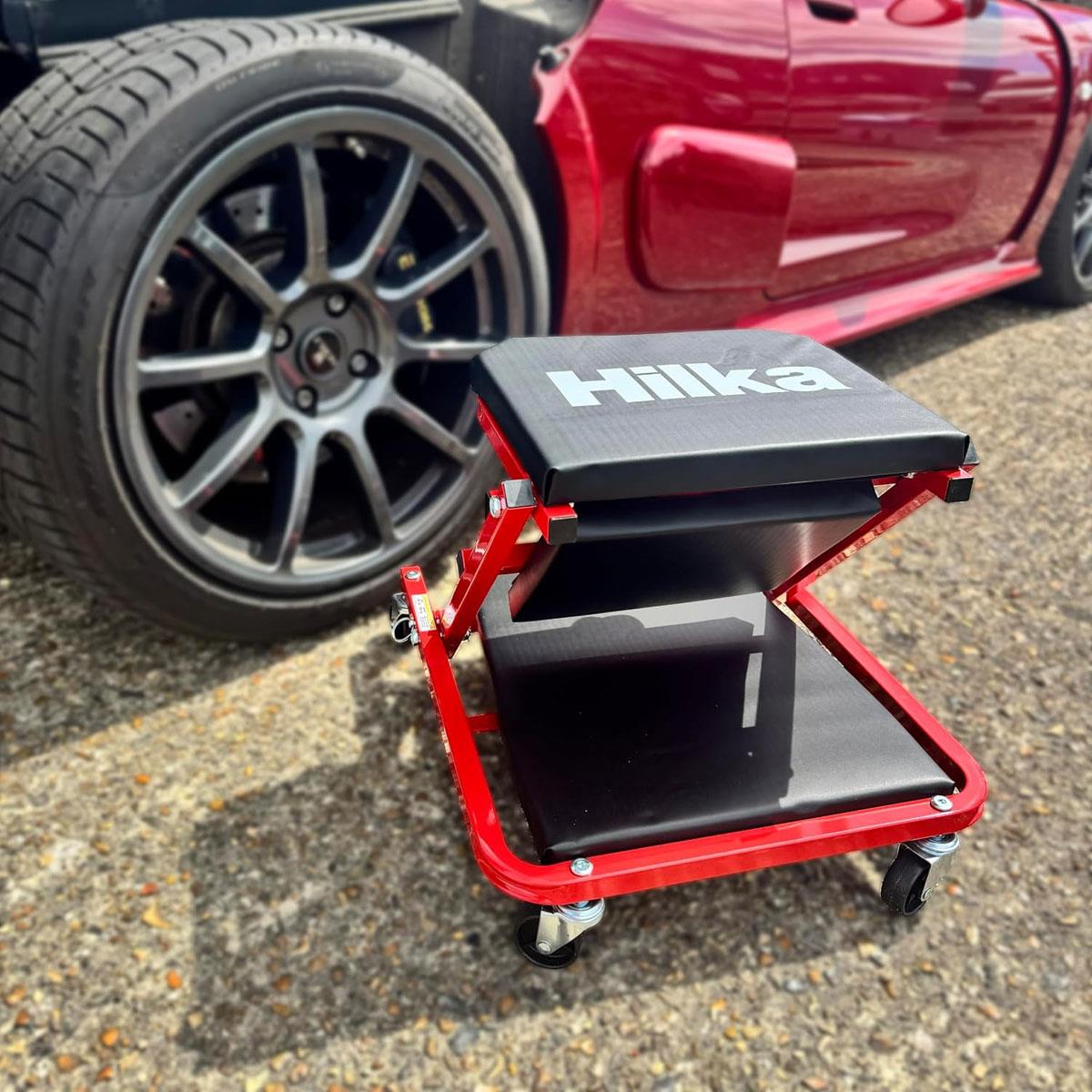 Hilka 2-in-1 Car Creeper Seat Convertible Mechanic Stool and Low Profile Garage Creeper with Padded Surface Red/Black - Image 5