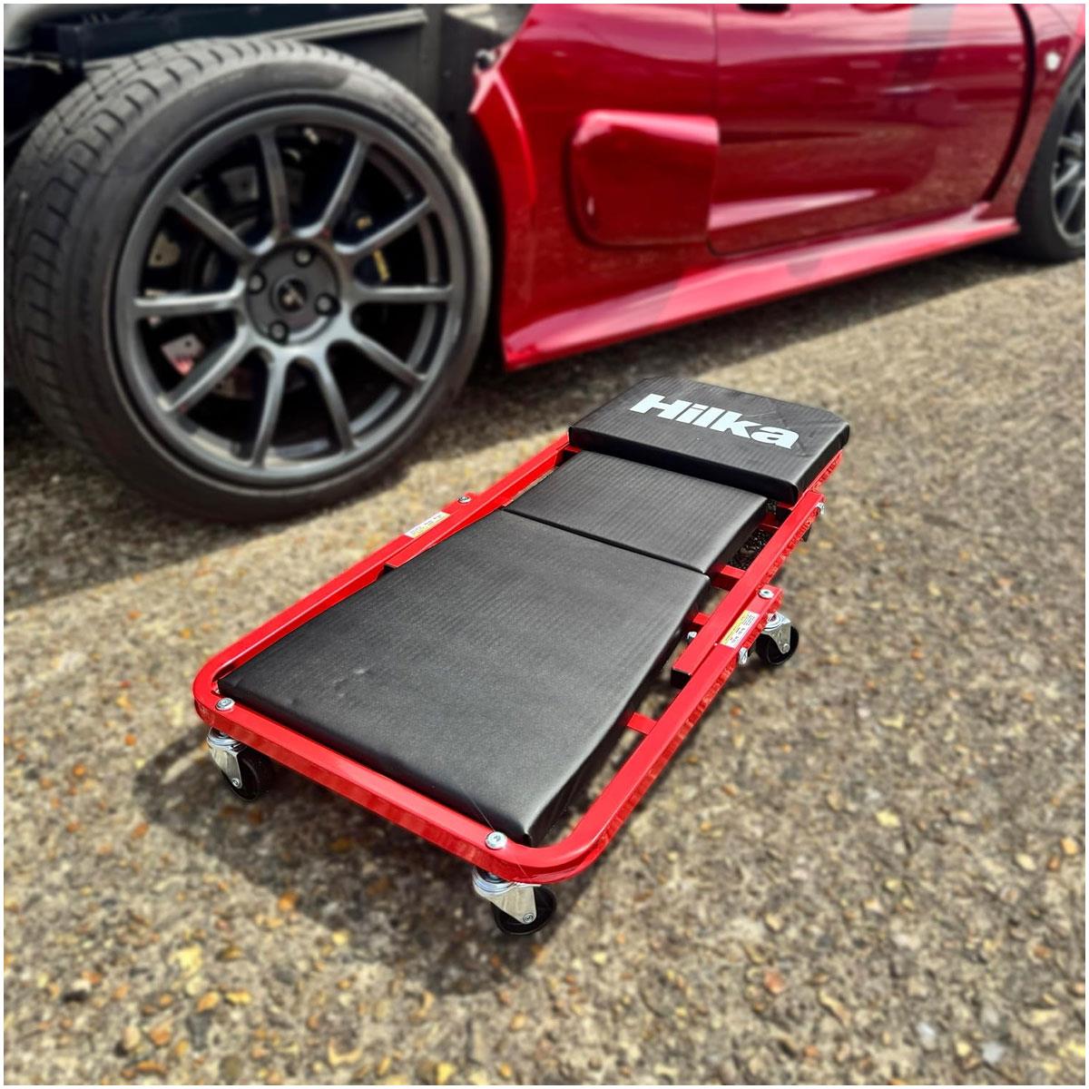 Hilka 2-in-1 Car Creeper Seat Convertible Mechanic Stool and Low Profile Garage Creeper with Padded Surface Red/Black - Image 6