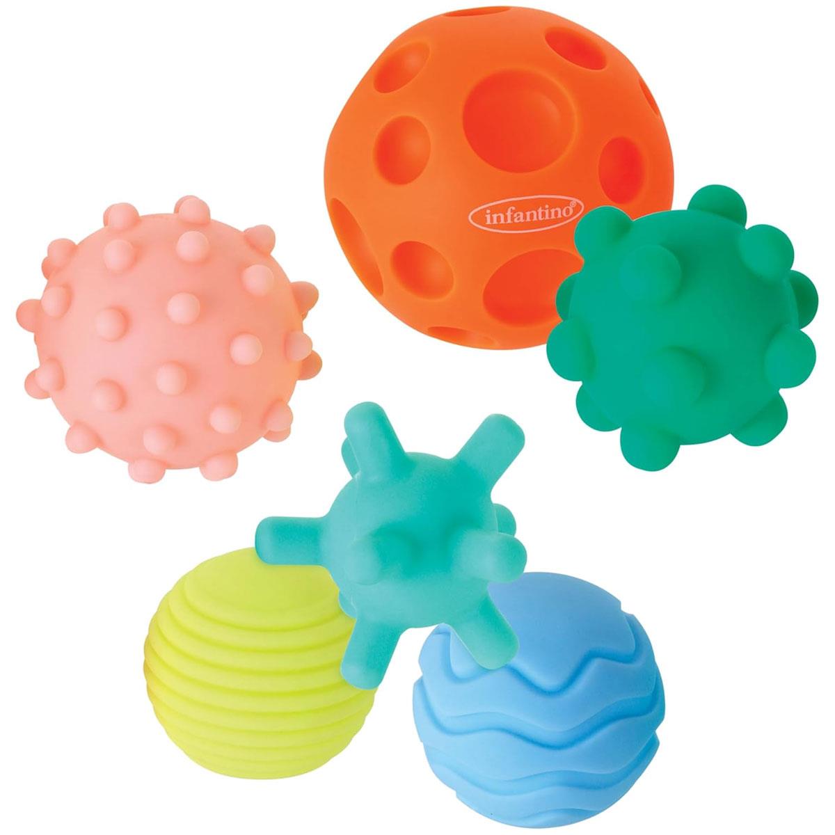 Infantino Textured Sensory Balls Set for Babies 6-Piece Soft Silicone Multi Color Tactile Development Toys 6+ Months