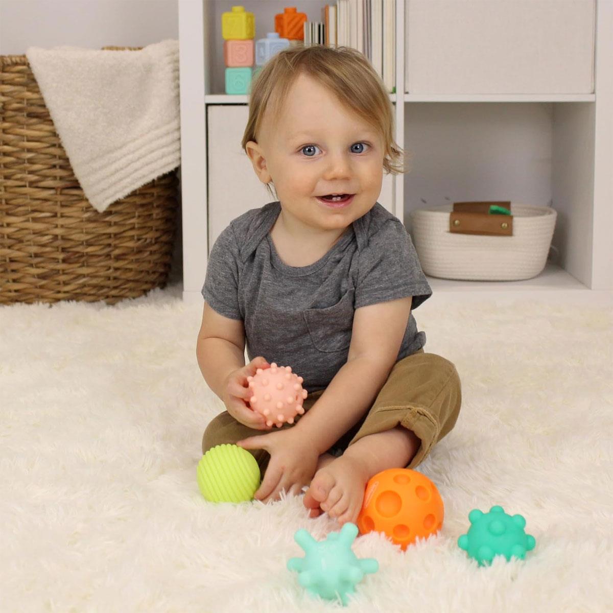 Infantino Textured Sensory Balls Set for Babies 6-Piece Soft Silicone Multi Color Tactile Development Toys 6+ Months - Image 2