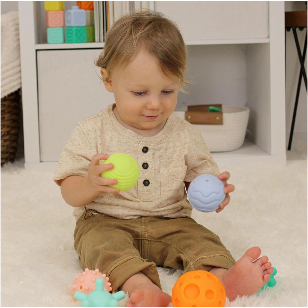 Infantino Textured Sensory Balls Set for Babies 6-Piece Soft Silicone Multi Color Tactile Development Toys 6+ Months - Image 3
