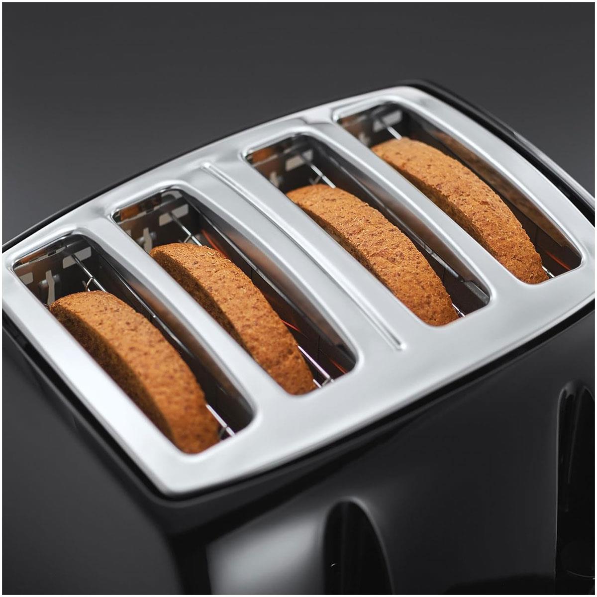 Russell Hobbs Textures 4 Slice Toaster Black with Wide Slots 6 Browning Levels Frozen Reheat & Cancel Functions - Image 2