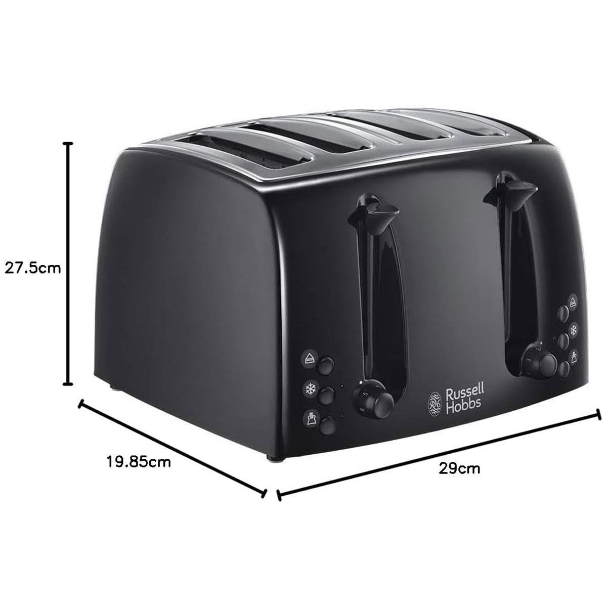 Russell Hobbs Textures 4 Slice Toaster Black with Wide Slots 6 Browning Levels Frozen Reheat & Cancel Functions - Image 3