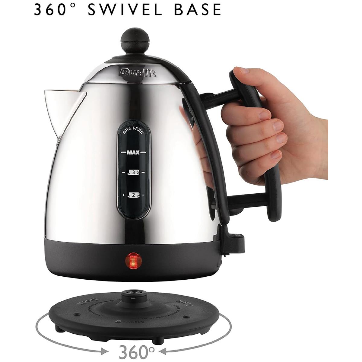 Dualit Mini Lite Electric Kettle 1L 2200W Stainless Steel With Rapid Boil, Non-Drip Spout - Silver/Black - Image 3
