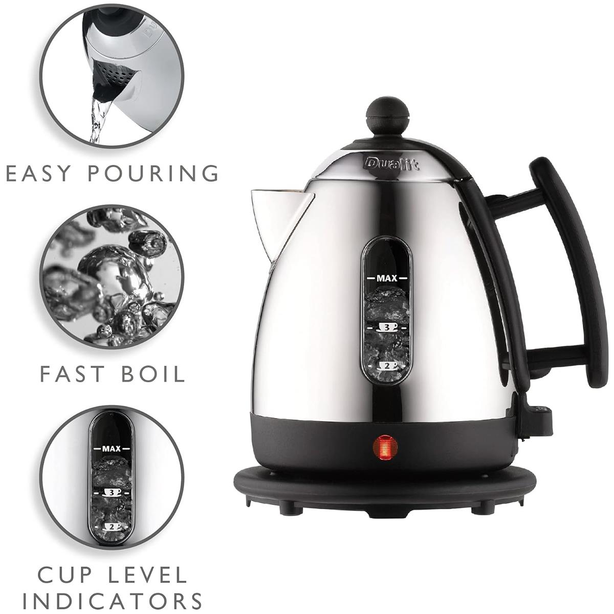 Dualit Mini Lite Electric Kettle 1L 2200W Stainless Steel With Rapid Boil, Non-Drip Spout - Silver/Black - Image 4