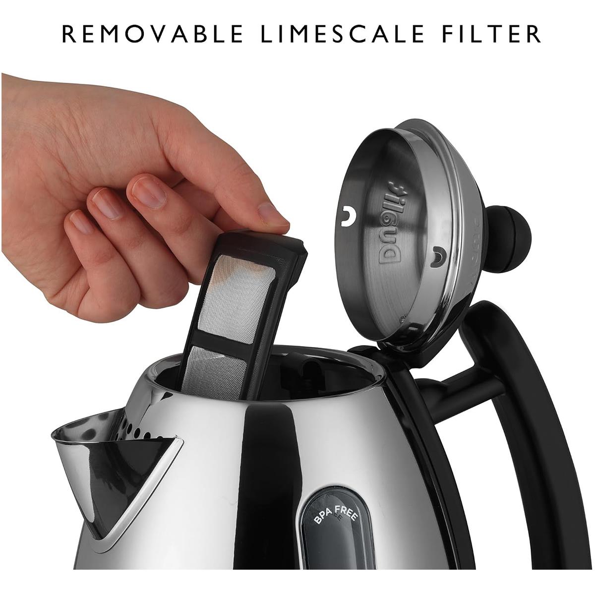 Dualit Mini Lite Electric Kettle 1L 2200W Stainless Steel With Rapid Boil, Non-Drip Spout - Silver/Black - Image 7