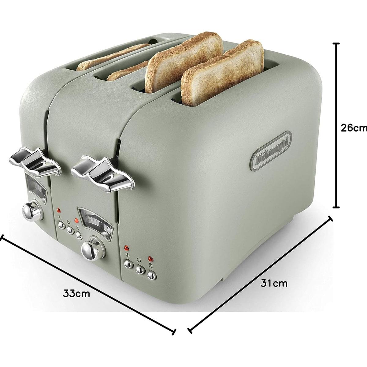 Delonghi Argento Flora 4 Slice Toaster Stainless Steel Wide Slots Variable Browning 1800W Peppermint Green - Image 3