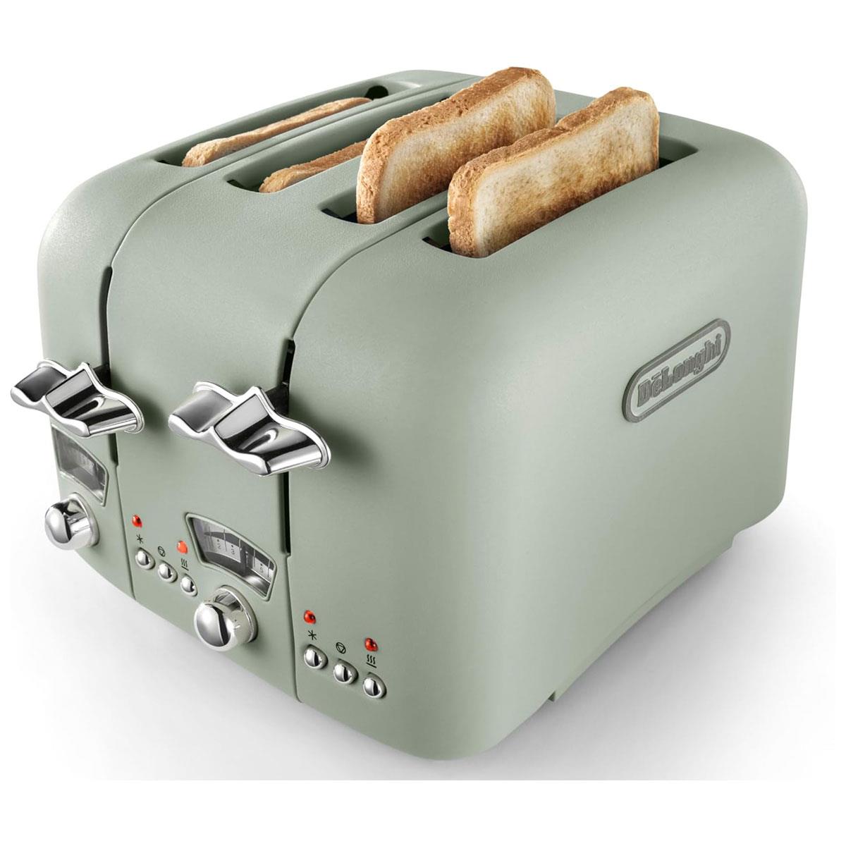 Delonghi Argento Flora 4 Slice Toaster Stainless Steel Wide Slots Variable Browning 1800W Peppermint Green - Image 4