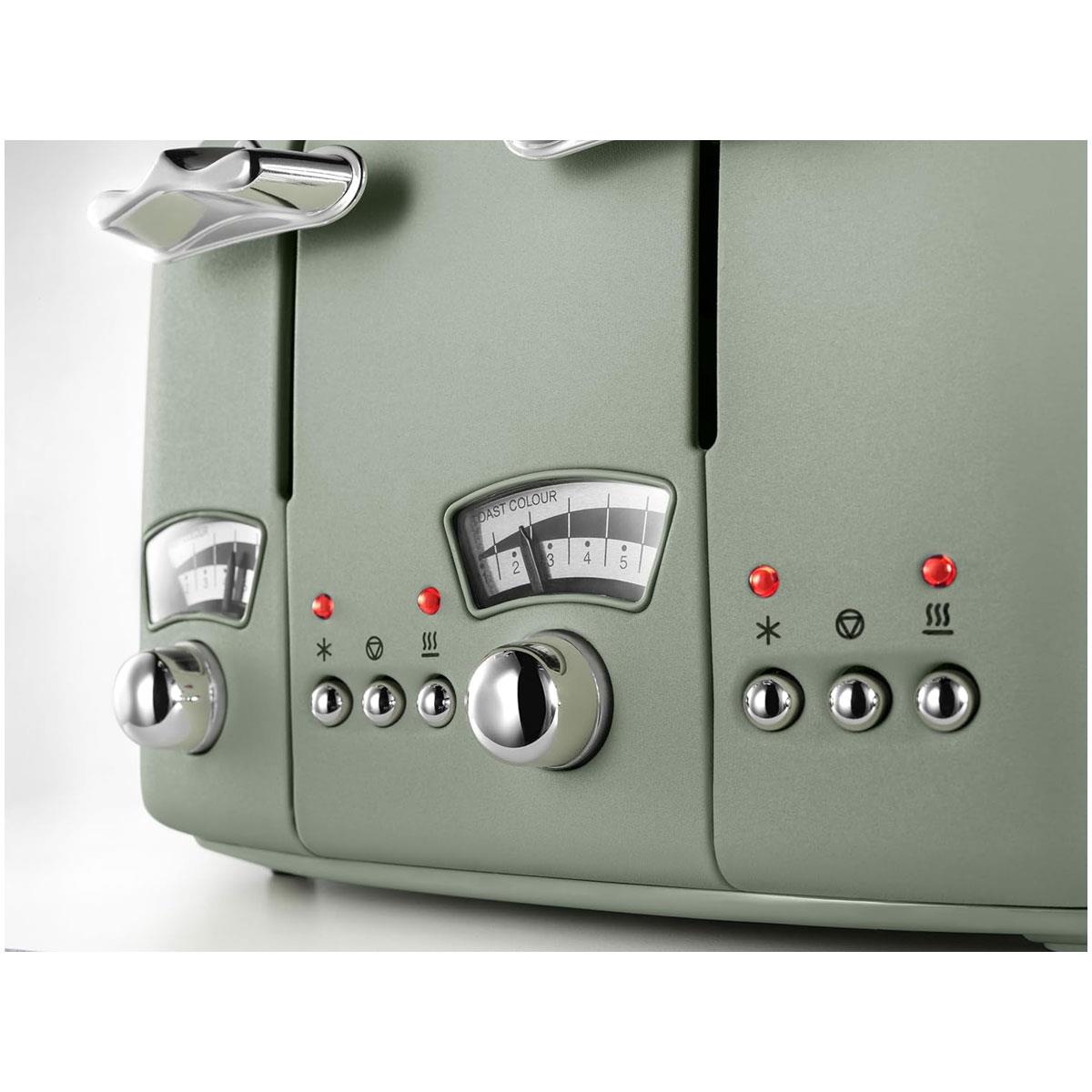 Delonghi Argento Flora 4 Slice Toaster Stainless Steel Wide Slots Variable Browning 1800W Peppermint Green - Image 5
