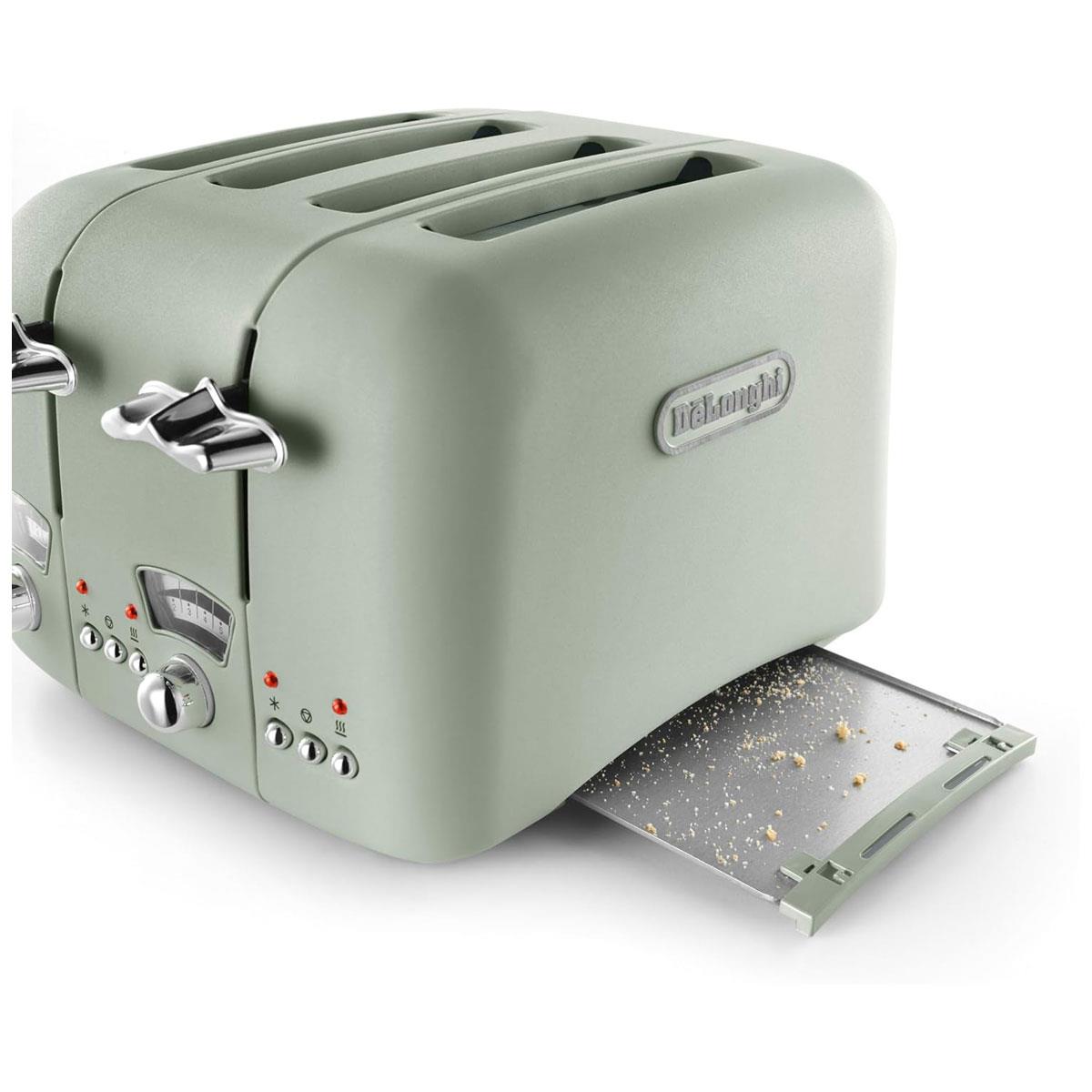 Delonghi Argento Flora 4 Slice Toaster Stainless Steel Wide Slots Variable Browning 1800W Peppermint Green - Image 6
