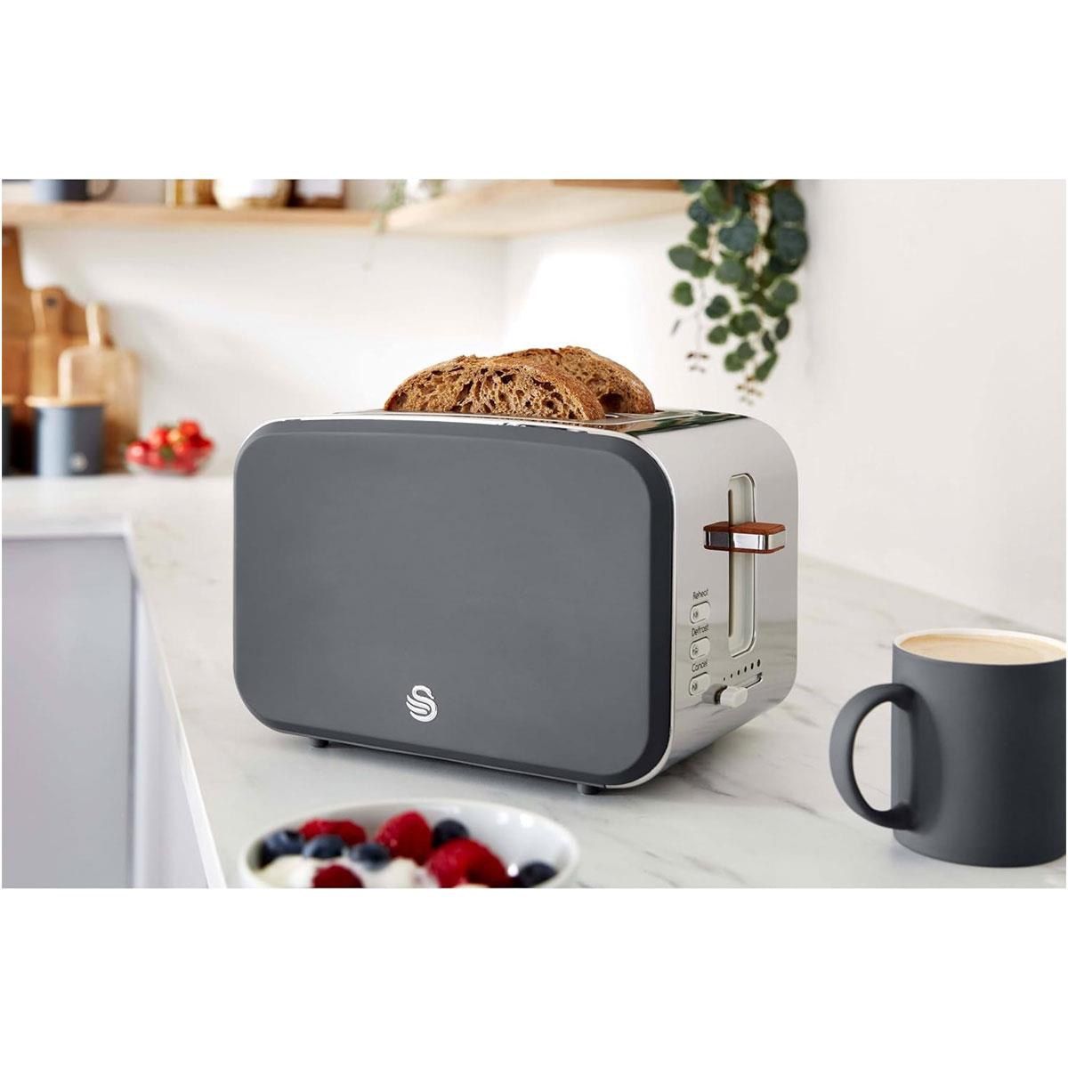 Swan Nordic 2 Slice Toaster Grey 900W with 6 Browning Levels Defrost Reheat Cancel Functions and Removable Crumb Tray - Image 2