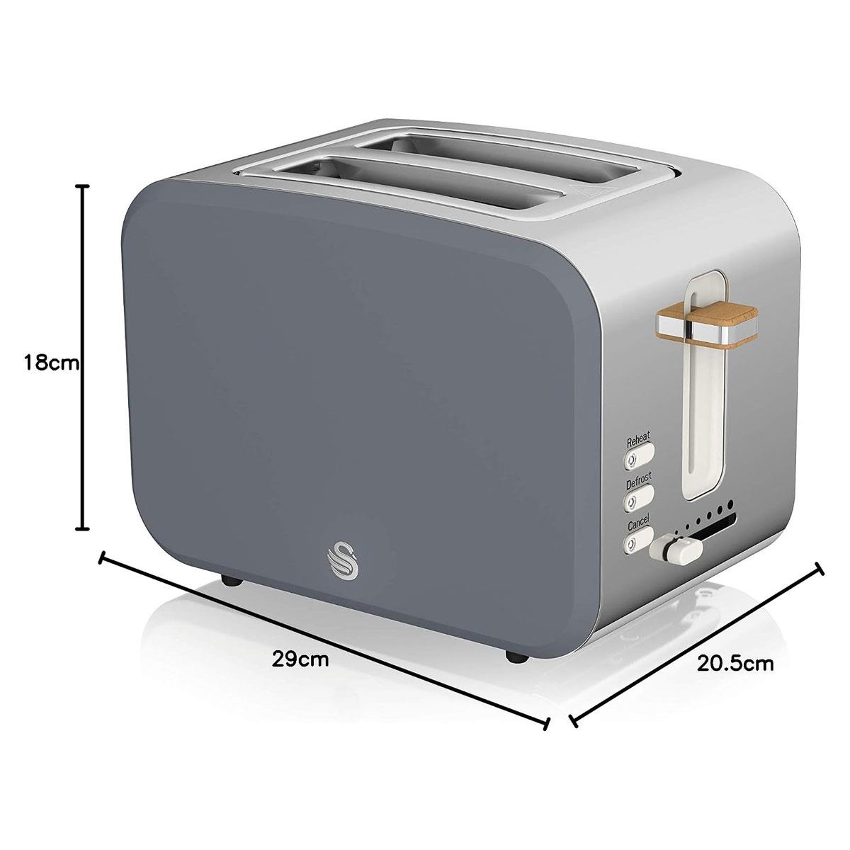 Swan Nordic 2 Slice Toaster Grey 900W with 6 Browning Levels Defrost Reheat Cancel Functions and Removable Crumb Tray - Image 3